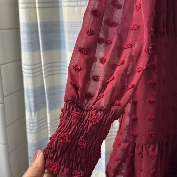 Lust or Love Wine Red Embroidered Lace Long Sleeve Dress Size Small - Picture 8 of 12